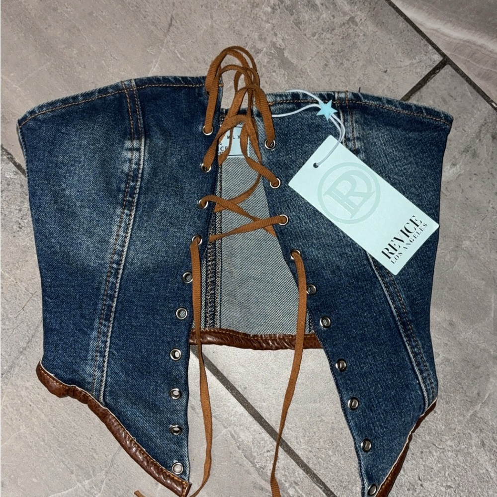 REVICE Denim Lace-Up Crop Top